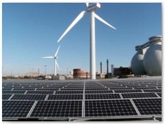 Another 456 kW of solar panel were installed both on the ground under the existing wind turbines and on another roof top. The $1.1 million project was procured through a Solar Power Purchase Agreement - a financial arrangement in which a third-party developer designs, procures, installs, owns, operates and maintains the system and the host customer provides the site and purchases the electricity. The installation cost was funded through ARRA and provides an annual savings in electrical costs of $35,000.