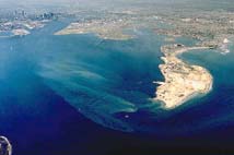 Aerial photo of discharge from Deer Island into Boston Harbor, circa 1989